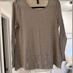 Lightweight Sweater Beige Lace Hem Women's Top